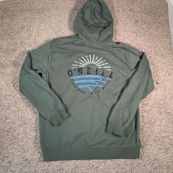 O'Neill Olive Green Graphic Hoodie Mens L Sweatshirt Surf Wave Skate Y2K - Picture 1 of 10